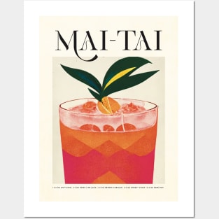 Mai Tai Retro Poster Pineapple Bar Prints, Vintage Drinks, Recipe, Wall Art Posters and Art